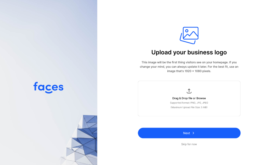 Uploading your business logo with Faces' website builder.