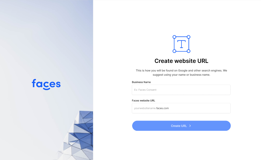 Setting up your free website URL with Faces' website builder.
