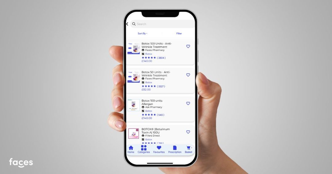 faces pharmacy marketplace that showcase botox sellers and prices
