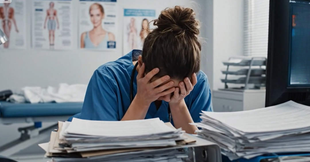 practitioner with tons of paperwork