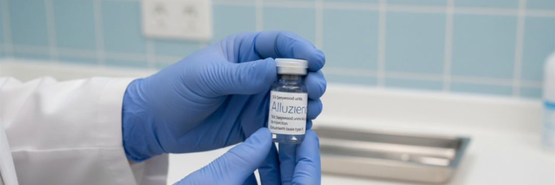 Aesthetic practitioner holding a vial of Alluzience ready-to-use liquid toxin
