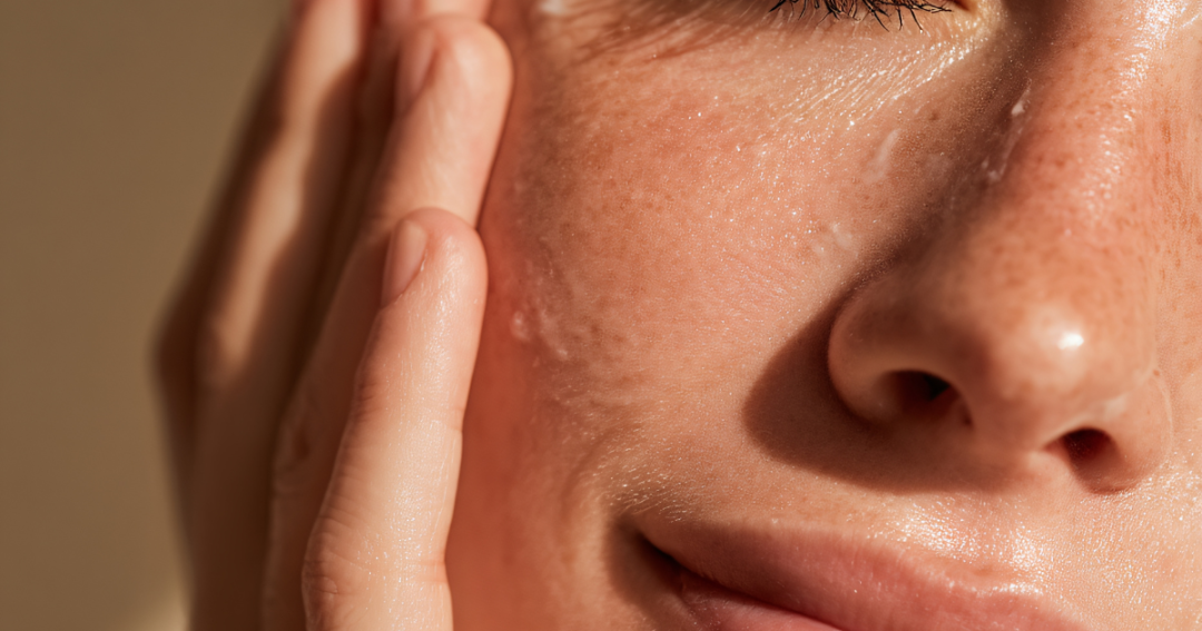 Dermaplaning Explained: How to Smooth, Exfoliate and Glow at Home 1 Close-up of a woman’s face showing soft, glowing skin after dermaplaning.