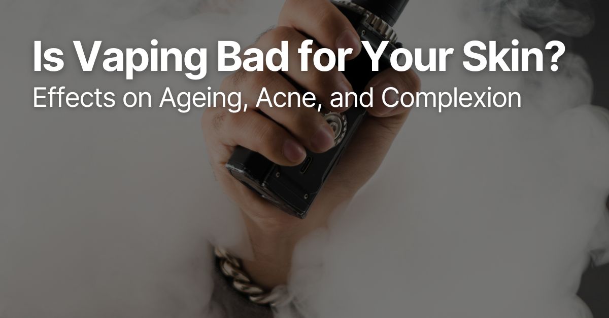 Man exhaling vapor while using an electronic cigarette (vaping).