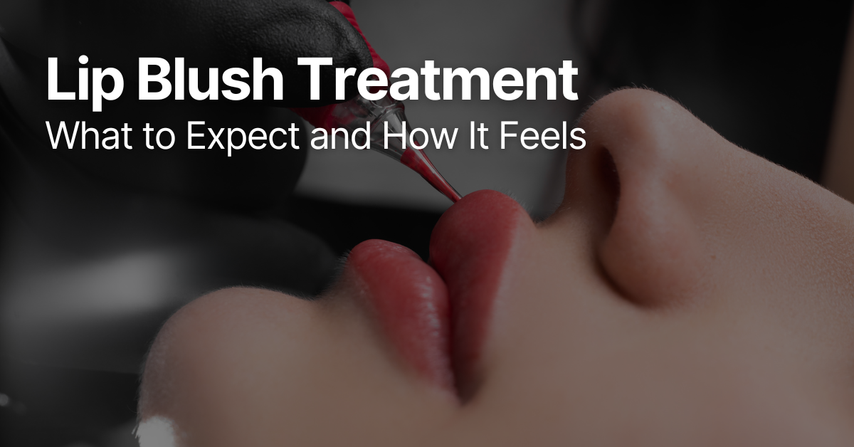 A client receiving a lip blush treatment from a trained cosmetic artist in a clinic setting.