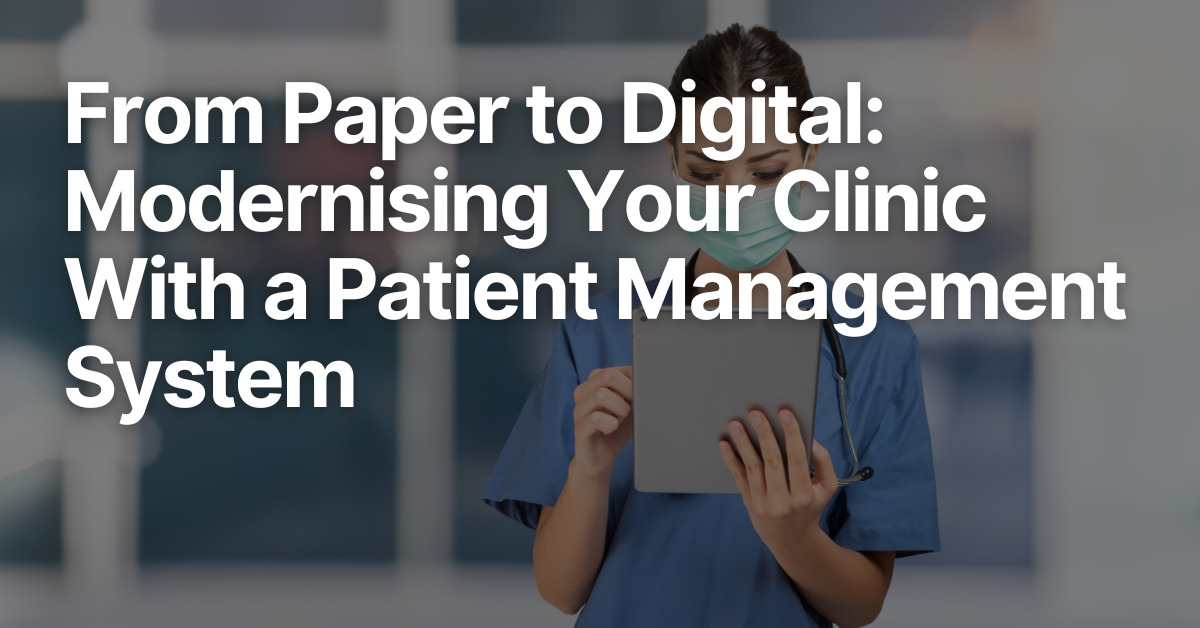 Practitioner using a tablet to review patient information in a clinic.