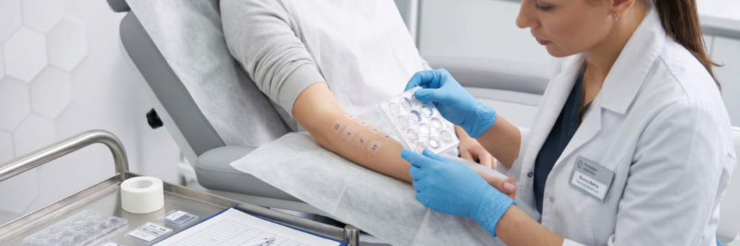 Sourcing Hyaluronidase the Right Way in the UK 2 Practitioner administering a hyaluronidase skin patch test on a patient's forearm before filler dissolving.