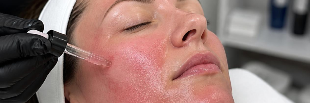 Exosomes: What's Legal, What's Hype, What Sells 1 Practitioner applying an exosome serum to a client's skin after microneedling in a UK clinic
