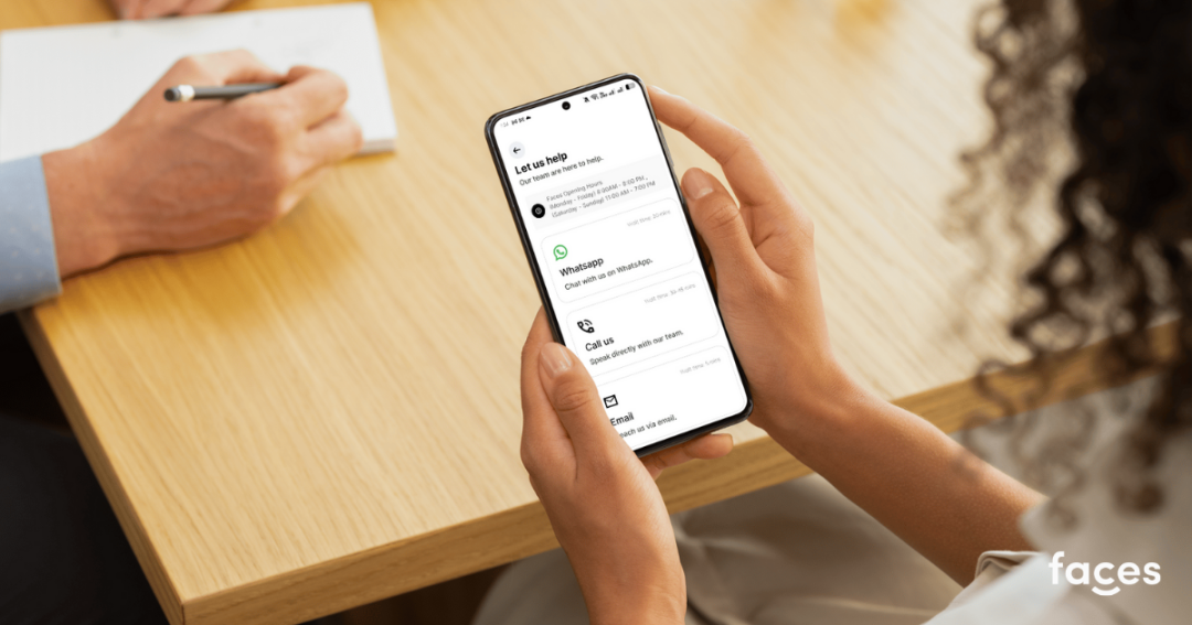 Faces Consent Customer Support and Guidance 1 Practitioner using a mobile device to contact Faces Consent support through the platform.