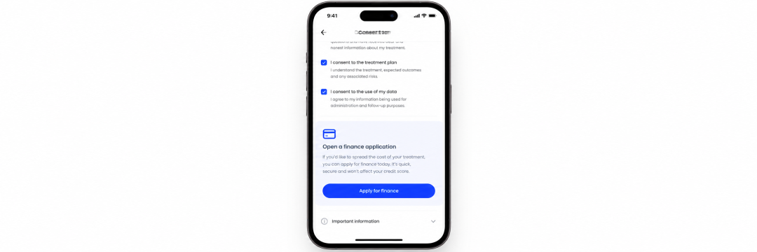 Talking About Finance Without Sounding Like a Pitch 3 Alt text: Faces consent form on a mobile screen showing where a client can access the finance application