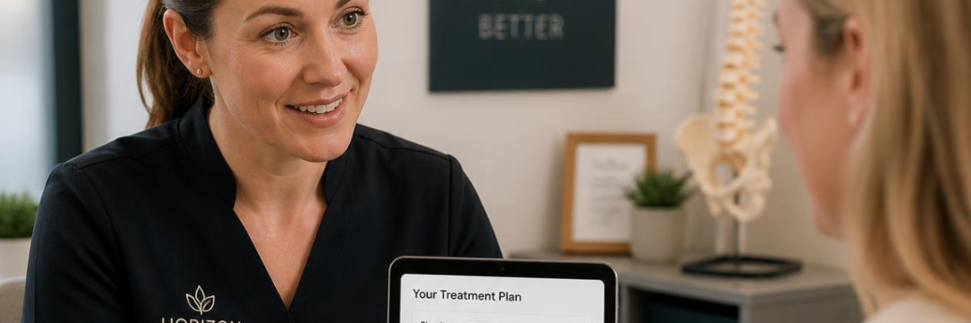 Alt text: Aesthetic practitioner discussing Faces Finance payment options with a client during consultation.
