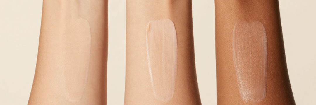tinted SPF swatches blended on light, medium and deep skin tones for melasma protection