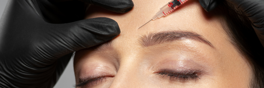 Woman receiving Botox injection in forehead from a practitioner