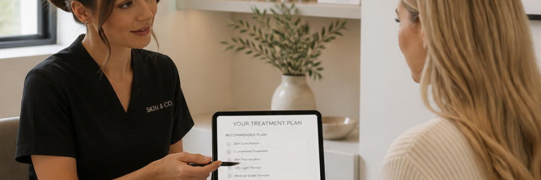 5 Common Myths About Offering Finance in Aesthetic Clinics 1 Alt text: Aesthetic practitioner discussing treatment plan payment options with a client during consultation.