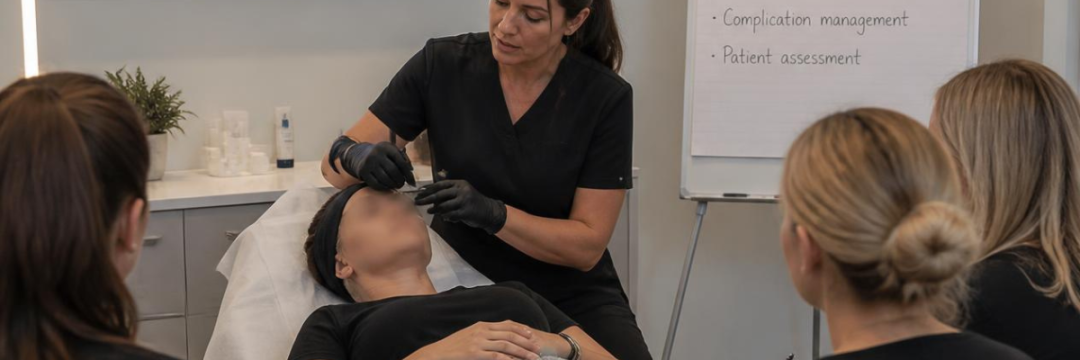 5 Common Myths About Offering Finance in Aesthetic Clinics 4 Alt text: Aesthetic training course in session with delegates observing a practical demonstration.