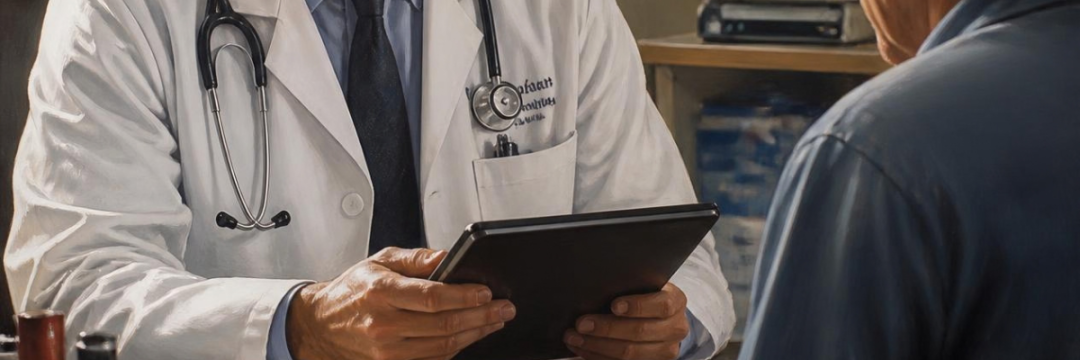Practitioner reviewing treatment history during a filler complication review