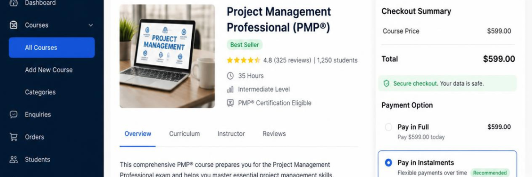 Training Course Finance: How It Can Increase Enrolments 3 Alt text: Training academy course listing with finance option shown at learner checkout.