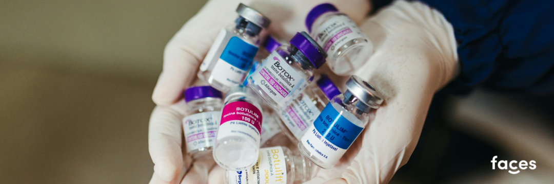 UK licensed botulinum toxin type A vials with cartons showing batch numbers.