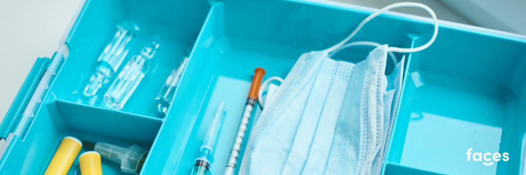 Open aesthetic clinic emergency kit showing adrenaline ampoules, hyaluronidase and emergency medicines.