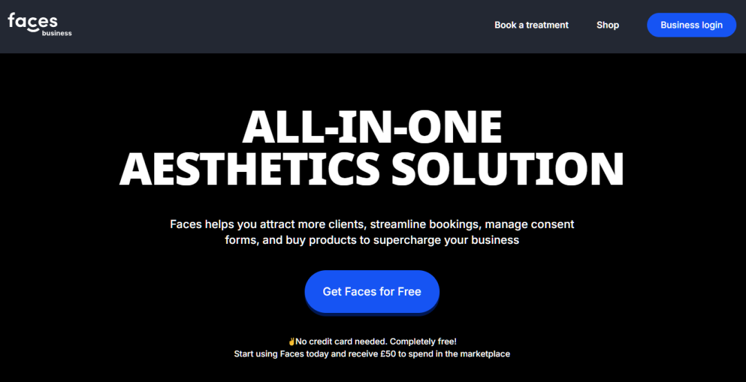Faces Consent all-in-one booking system interface for aesthetic practitioners.